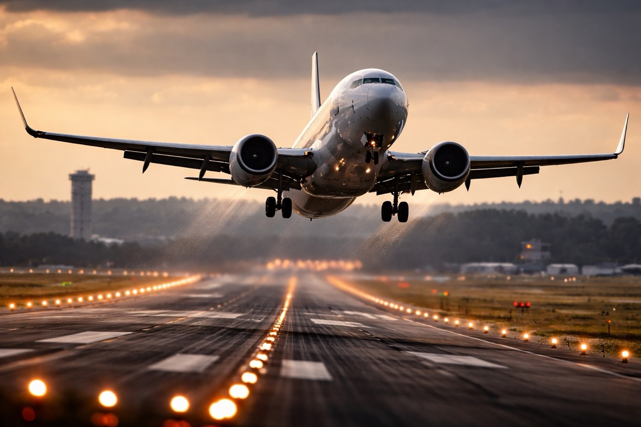 Dopravní letadlo při go-around manévru těsně nad přistávací dráhou